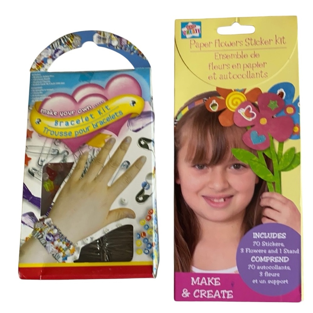 Two Kids Craft Sets, Bracelet Kit & Paper Flowers
